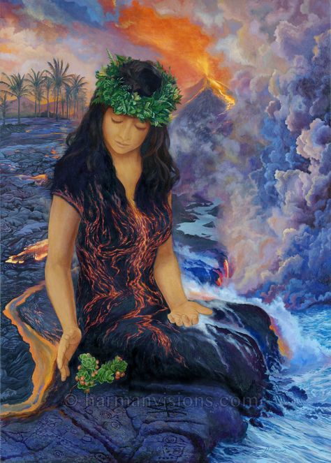 Pele Goddess, Goddess Pele, Hawaiian Mythology, Hawaiian Goddess, Hawaiian Legends, Hawaiian Artists, Fire Goddess, Hawaiian History, Polynesian Art