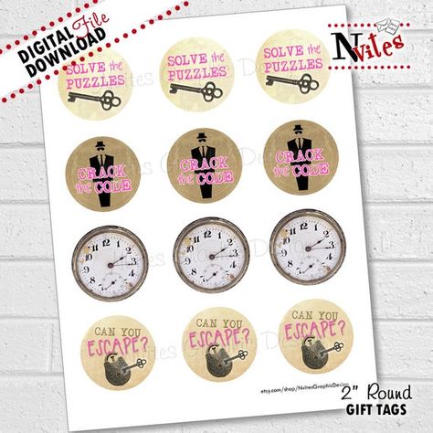 Escape Room Party, Spy Birthday Parties, Cupcakes Pink, Cupcake Pink, Round Gift Tags, Spy Party, Party Cupcakes, Printable Party Decorations, 1st Birthday Banners