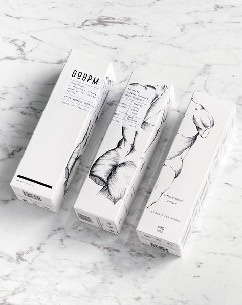 Outstanding skincare packaging design for 60BPM by Studio Born. Achromatic color scheme with vintage anatomical illustrations, paired with contemporary monospaced typography. #skincare #box #packaging #design #packagingdesign #skincarepackaging #cosmetics Skincare Packaging Design, Business Identity Design, Cosmetic Packaging Design, Skincare Packaging, Skin Care Packaging, Perfume Packaging, Box Packaging Design, After Workout, Packing Design