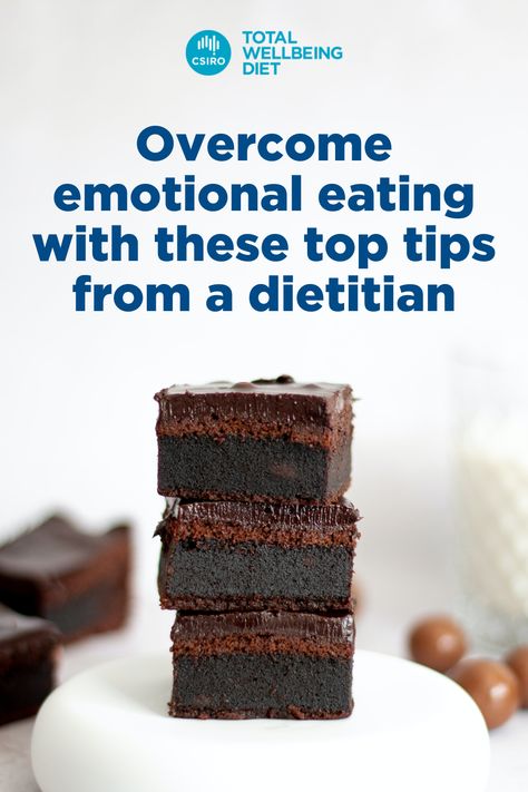 Some people lose their hunger in times of stress, but for others, their default reaction is to find food and seek comfort in this food. To better understand emotional eating and how we can manage it, we spoke with the CSIRO Total Wellbeing Diet's Accredited Practicing Dietitian Pennie McCoy. Here is her advice. Csiro Total Wellbeing Diet Recipe, Csiro Total Wellbeing Diet, Find Recipes, Diet Recipes, Diet