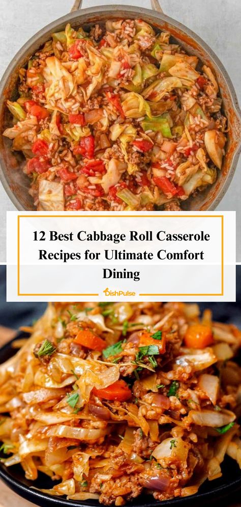 Experience ultimate comfort dining with the 12 Best Cabbage Roll Casserole Recipes! From hearty classics to creative variations, enjoy the cozy flavors of cabbage rolls in a convenient casserole form. 🥬🍲✨ 


#DishPulse #CabbageRollCasseroleComfort #RecipeInspiration #ComfortFood #HomeCooking #FoodieFaves #CasseroleCreations Crock Pot Cabbage Roll Casserole, Instant Pot Cabbage Roll Casserole, Cabbage Roll Ups, Mock Cabbage Roll Casserole, Lazy Man’s Cabbage Rolls, Ruban Casserole, Thanksgiving Cabbage Recipes, Cabbage Roll Casserole Recipes, Cabbage Casserole With Ritz Crackers