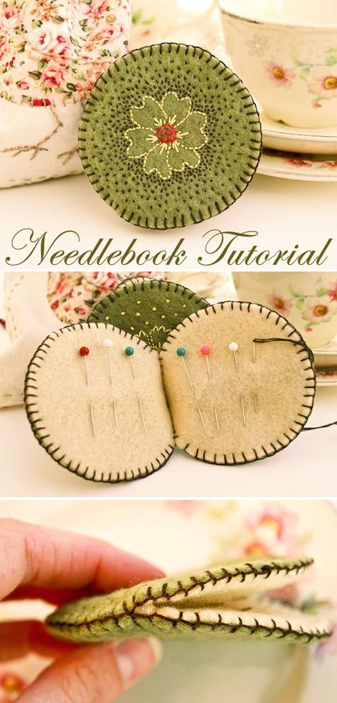 Diy Needle Case, Pin Cushion Embroidery, Small Handsewing Project, Sewing Needle Case, Felt Needle Cases To Sew, Felt Needle Case, Unique Pin Cushions, Small Hand Quilting Projects, Needle Keeper Free Pattern