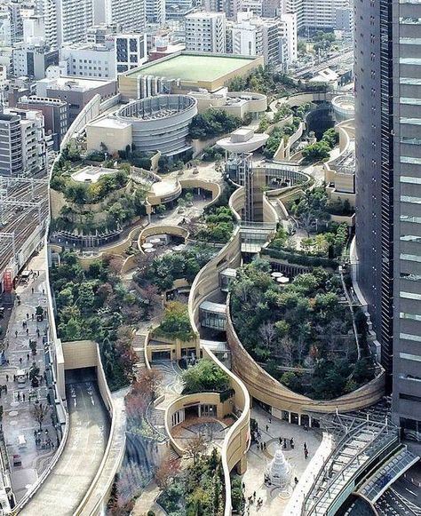 Osaka, Japan Namba Parks, Architecture Cool, Urban Landscape Design, Urban Park, Green Architecture, Urban Architecture, Rooftop Garden, Eco Design, Hanging Garden