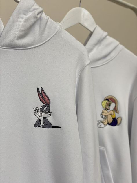 Send me the screenshot from Pinterest in my Etsy DM for order! Couple hoodied sweater set with the embroidered cartoon characters - Lola and Bugs Bunny for for Anniversary Date, Birthday, St Valentines, Christmas or New Year Gift. #embroideredhoodie #embroideredsweatshirt #embroideredtshirt #couplesweaters #couplehoodies #couplesweatshirts #coupleclothing #matchinghoodies #bugsbunny #lolabunny #bugsandlola #cartoonembroidery #coupleitems #ideaforgift #couplegift #looneytunes #disneyhoodie Lola And Bugs Bunny, Bugs Bunny Tshirt, Lola And Bugs, Bugs And Lola, Matching Hoodies For Couples, Matching Hoodies, Disney Hoodies, Cartoon Sweatshirts, Matching Sweatshirts