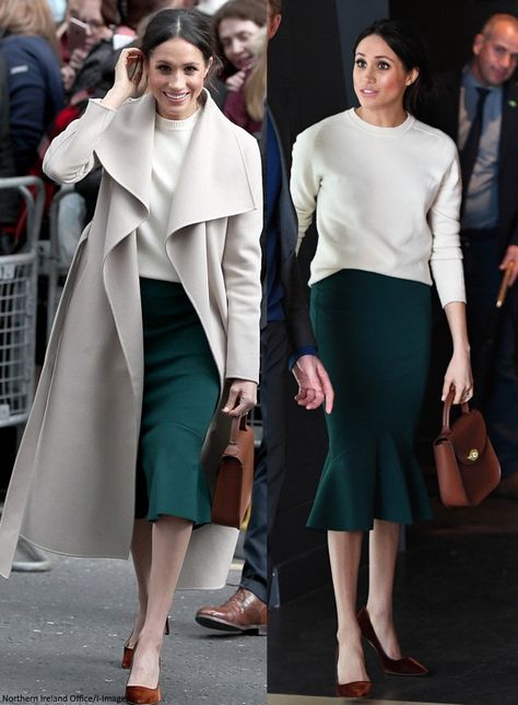 Estilo Meghan Markle, Green Skirts, Princ Harry, Meghan Markle Outfits, Elegantes Business Outfit, Looks Kate Middleton, Meghan Markle Style, Outfit Trends, Stil Inspiration