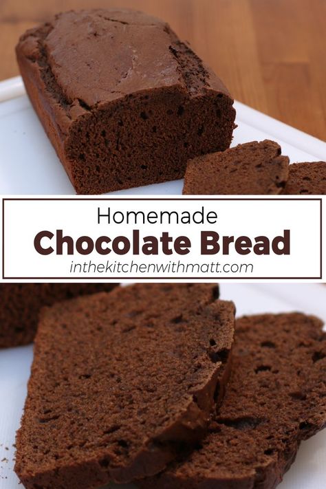 Loaf of homemade chocolate bread on a white plate Chocolate Bread Recipe, Best Homemade Bread Recipe, Homemade Baked Bread, Bread Easy, Biscuits Easy, Chocolate Bread, Cinnamon Bread, Quick Bread Recipes, Quick Breads