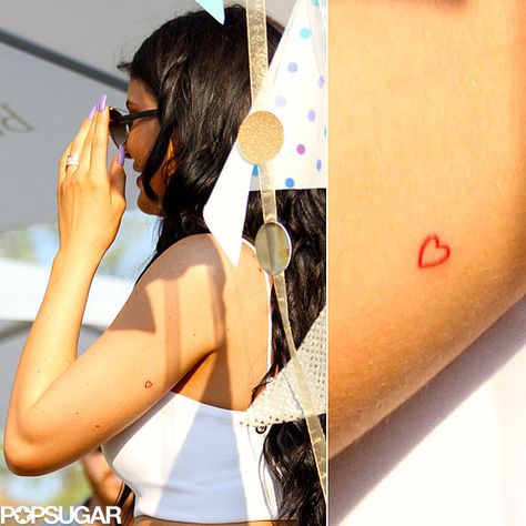 Get a Close-Up of Kylie Jenner's Rumored New Tattoo Hip Quotes, Kylie Jenner's Tattoos, Kylie Jenner Piercings, Red Heart Tattoos, Tiny Heart Tattoos, Tattoo Heart, Dainty Tattoos, Girly Tattoos, Baby Tattoos