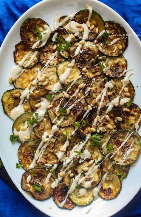 Grilled Zucchini with Tahini Sauce and Pine Nuts — Charred Zucchini, Roasted Zucchini Salad, Oven Roasted Zucchini, Grilled Zucchini Recipes, Bbq Chicken Pizza Recipe, Pine Nuts Salad, Pine Nut Recipes, Tahini Recipe, Roast Zucchini