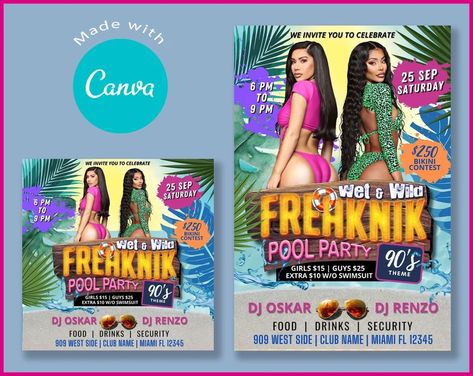 Freaknik Pool Party, Freaknik Party, Pool Party Flyer, Pool Parties Flyer, Pool Diy, Pool Party Invitations, Boat Party, 30th Birthday Parties, Club Parties