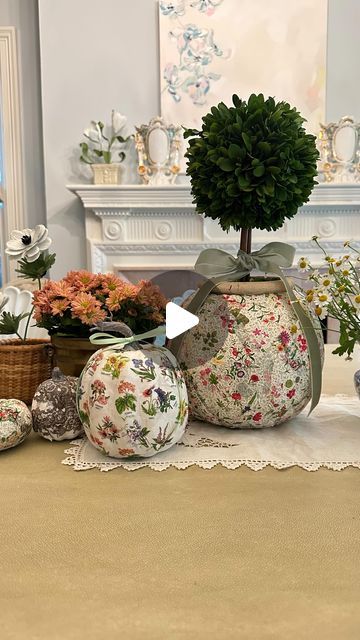 Christy Doramus on Instagram: "Decoupage pumpkins with me! 🎃💐 

Admittedly, Halloween is not my favorite holiday and I don’t think I’ll ever master decorating with spider webs or skeletons, but floral pumpkins… YES! That’s me! And a fun & festive activity for both adults and kids 💗 
Here are my steps & supplies…

Supplies (links in my stories): 
1. foam / faux carvable pumpkin 
3. mod podge (matte)
5. foam paintbrush
6. Printed paper napkins - I found some beautiful options from @target @casparistyle and @by_spode via @amazon , but leftover party napkins work great! 

Steps: 
1. Pull the back layer(s) off of the paper napkins, using just the top printed layer 
3. Cut or tear your paper napkins into small pieces or strips 
4. Apply a very thin layer of mod podge to the pumpkin with a foa Decoupage Pumpkins, Mod Podge Matte, Spider Webs, Party Napkins, Mod Podge, Paper Napkins, Favorite Holiday, Printed Paper, Decoupage