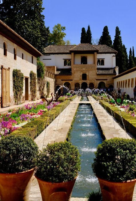 Alhambra_City Nibbler_Seville Palace Gardens, Alhambra Palace, Alhambra Granada, Iberian Peninsula, Palace Garden, Granada Spain, Frozen In Time, Historical Art, Lush Garden