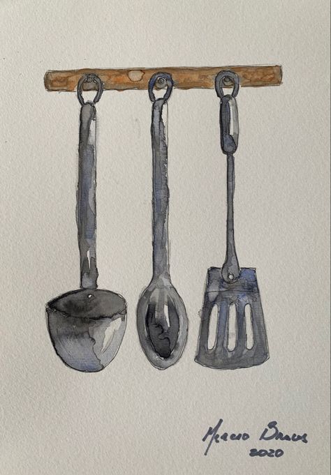 Utensils Drawing, Abstract Watercolor Tutorial, Watercolor Kitchen, Recipe Book Diy, Watercolour Inspiration, Watercolor Projects, Loose Watercolor, Principles Of Design, Watercolor Art Lessons