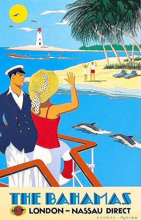 Vintage Travel Posters Art Deco, Las Bahamas, Deco Poster, Art Deco Posters, Jules Verne, The Bahamas, Limited Edition Art, Latin American, Vintage Travel Posters