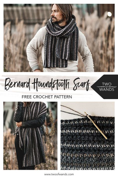 Crochet Mens Scarf Pattern Free, Men’s Crochet Scarf Pattern, Crochet Scarf Men, Crochet Cardigan Ideas, Man Scarf, Cardigan Ideas, Crochet Mens Scarf, Two Of Wands, Houndstooth Scarf