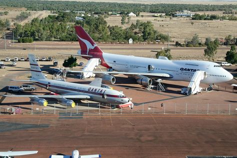 The museum is home to a decommissioned Qantas Boeing 747-200. It also holds the airline's first jet, a Boeing 707-138B short body, originally VH-EBA and named City of Canberra. The 707 was the first of its type and specifically manufactured for Qantas.The Boeing 707-138B was restored at Southend Airport in England in mid-2006 and returned to Australia in December 2006 after 47 years since its original transfer from Boeing to the Qantas fleet. The restoration of VH-EBA lasted 15,000 hours. Shark Mouth, Boeing 707, Flight Centre, The End Of An Era, Jumbo Jet, National Airlines, Old Planes, Airline Logo, Boeing Aircraft