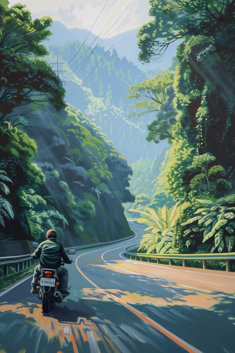 🌟🎨Travel Wall Art with Midjourney Prompts - Click on the Link in my Bio🔗🔍 Motorcycle Art Wallpaper, Wqhd Wallpapers, Biker Painting, Travel Animation, Bike Artwork, Road Painting, Motorbike Art, Riding A Motorcycle, Motorcycle Artwork