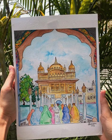 Share you feedback:) Chote Sahibzade Drawing, Chaar Sahibzaade Drawing, Gurudwara Painting, Golden Temple Drawing, Golden Temple Painting, Religious Drawings, Sikhism Beliefs, School Exhibition, Diwali Drawing