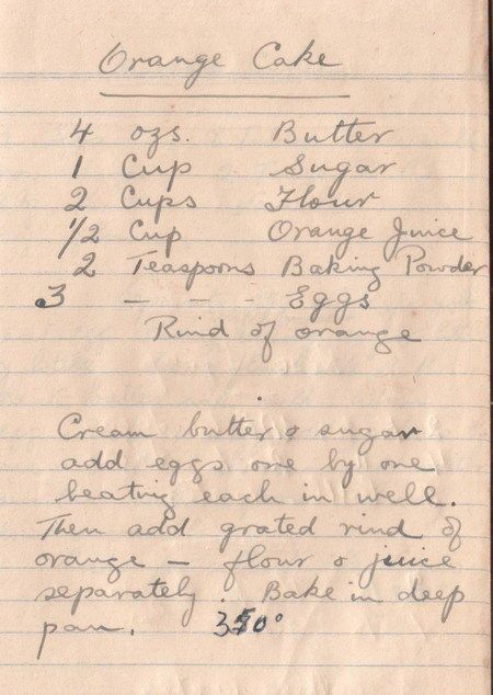 Orange Cake Recipe, Heirloom Recipes, Handwritten Recipes, Vintage Cooking, Grandmas Recipes, Old Fashioned Recipes, Orange Cake, Retro Recipes, Coconut Cake