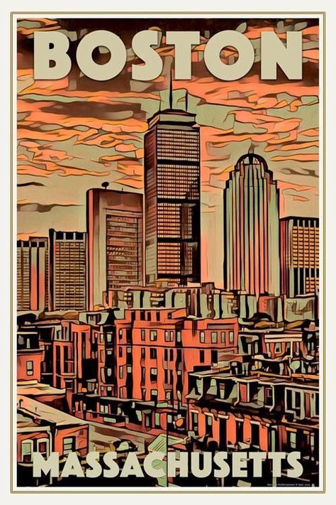 Boston • Massachusetts ~ Alecse 1950's Aesthetic, Massachusetts Poster, World Travel Tattoos, Boston Poster, Boston Mass, Dorm Posters, Retro Travel Poster, Custom Poster, Payment Gateway