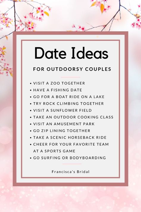 Here you will find 50 of the best outdoor date ideas to do with your significant other that will help you to create unforgettable memories together! Whether you are looking for adventurous outdoor date ideas, calming outdoor date ideas, rejuvenating outdoor dates, or nice outdoor dinner dates, then I’ve got you covered! | Couple date ideas | Couple date night | Couple date ideas at home | Fun couple date ideas | Cheap couple date ideas | Couple date ideas free | Couple dates for rainy days | Outdoor date ideas | Summer date ideas | Spring date ideas | Fall date ideas | Winter date ideas |🔆#LoveStory #RomanticEncounters #HeartfeltConnections #DateNightIdeas #SoulmateSearch #FlirtyFridays #CandlelitDinners #StarryEyedMoments #LoveQuotes #DreamyDates #WhisperedPromises #AmourAdventures Free Dates For Couples, Active Date Ideas, Outdoor Dinner Date, Date Ideas Fall, Date Ideas Winter, Spring Date Ideas, Outdoor Date Ideas, Date Night Couple, Couple Date Ideas