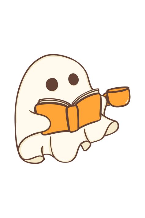 Cute Fall Characters, Ghost With Glasses Drawing, Book Cute Drawing, Ghost Book Tattoo, Gost Drawings Halloween, Cute Ghosts Drawings, Cute Coffee Drawings, Ghost Illustration Cute, Book Doodles Aesthetic