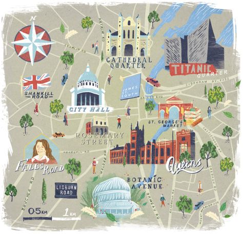 Luke Brookes - National Geographic TravellerIllustrated guide map for the city of Belfast. Belfast Map, Illustration Culture, Belfast Tattoo, Watercolour Map, Illustrated Maps, Pictorial Maps, Map Illustration, London Map, London Town