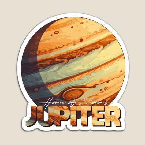 Get my art printed on awesome products. Support me at Redbubble #RBandME: https://www.redbubble.com/i/magnet/Jupiter-Planet-Logo-Space-Cosmos-Solar-System-Art-by-Moonfarer/157066390.TBCTK?asc=u Space Stickers Planets, Jupiter Logo, Space Scrapbook, Jupiter Storm, Planeta Jupiter, Jupiter Art, Planet Stickers, Jupiter Planet, Solar System Art