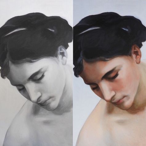 I think the only real way one can understand the Bouguereau painting is to use the glazing technique over a grisaille. Of course you may get an idea of how it was done using different painting methods or materials but I wanted to stick as closely as possible to his generally agreed method of glazing. How To Paint Skin Oil Painting, How To Paint Hair With Oil Paint, Oil Painting Full Body Portrait, How To Paint Faces With Oil Paint, Oil Painting Portrait Old Master, Painting Methods, Video Project, Limited Palette, Glazing Techniques