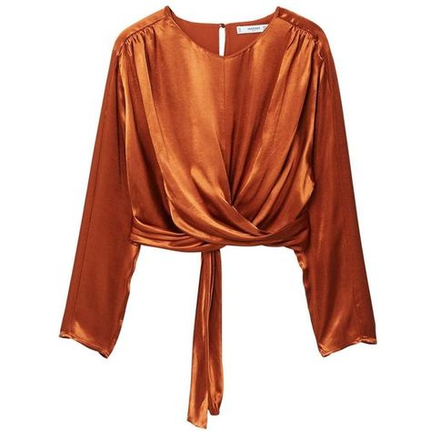 MANGO Satin wrap blouse (260 BRL) ❤ liked on Polyvore featuring tops, blouses, copper, brown top, long sleeve satin blouse, satin top, long sleeve tops and wrap blouse Sicily Summer, Satin Bow Blouse, Satin Wrap Blouse, Blusas Crop Top, Blouse Satin, Brown Long Sleeve Shirt, Long Sleeve Wrap Top, Brown Blouse, Mango Outlet