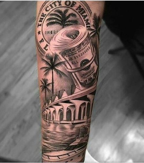 Half Sleeve Tattoo Template, Butterfly Tattoos Images, Tattoo Ideas Males, Florida Tattoos, Miami Tattoo, Money Tattoo, Chicano Tattoos, Clever Tattoos, Forarm Tattoos