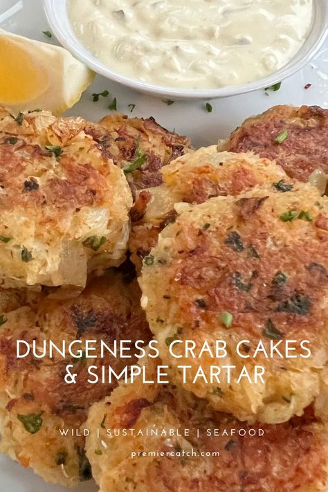 Premier Catch Dungeness Crab Cakes & Simple Tartar | Recipe in 2022 | Cooking seafood, Crab cakes, Seafood recipes Stove Top Crab Cakes, Dungeness Crab Cakes Recipe, Tartar Recipe, Crab Alfredo, Dungeness Crab Cakes, Cakes Simple, Crab Cake Recipes, Crab Cake Recipe, Homemade Tartar Sauce