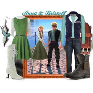 Anna & Kristoff Kristoff Disneybound, Disneybound Couples, Modern Princess Outfits, Hole Sweater, Frozen Fashion, Anna Kristoff, Baby Cosplay, Dress Mint Green, Disney Dress Up