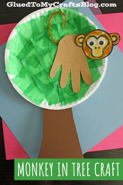 Handprint Monkey In A Tree Craft Monkey Craft For Preschool, Toddler Monkey Craft, Monkey Art For Toddlers, Easy Monkey Craft Preschool, Monkey Arts And Crafts, Animals That Live In Trees Preschool Art, Monkey Crafts For Preschoolers, Monkey Crafts For Toddlers, Monkey Activities For Preschool