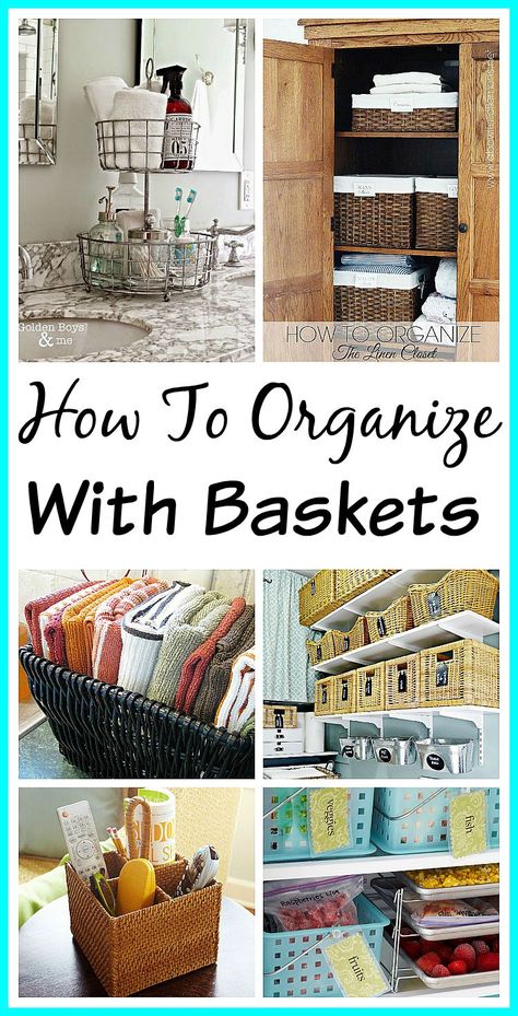 Simple, pretty, and inexpensive, baskets are great for organizing all kinds of things!  Lots of great ideas for organizing with baskets! Organizing With Baskets, Decorate With Baskets, Organize Life, Ideas For Organizing, Diy Organizer, Be Organized, Organisation Hacks, Budget Organization, Ways To Organize