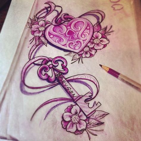 Key Tattoo Designs, Locket Tattoos, Petit Tattoo, Key Tattoos, Key Tattoo, Tattoo Feminina, Girly Tattoos, Heart And Key, Trendy Tattoos