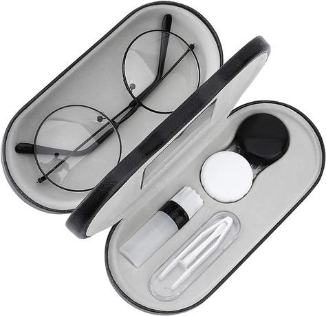 MoKo Double Eyeglass Case, Contact Lens Case with Mirror Tweezers Remover, 2 in 1 Double Sided Portable Contact Lens Box Holder Container Soak Storage Kit Sunglasses Pouch for Men & Women, Black Best Contact Lenses, Contact Case, Eye Glasses Case, Soft Contact Lenses, Contact Lens Solution, Sunglasses Pouch, Contact Lens Case, Contact Lens Cases, Protective Eyewear