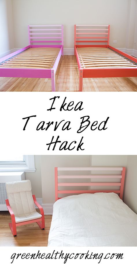 This Ikea Tarva Bed Hack is intended to serve as inspiration on "how to pimp your simple wooden furniture" Ikea Tarva Bed Hack, Tarva Ikea Bed, Ikea Workstation, Ikea Hack Lit, Tarva Bed, Ikea Twin Bed, Tarva Ikea, Ikea Dresser Makeover, Ikea Bed Hack