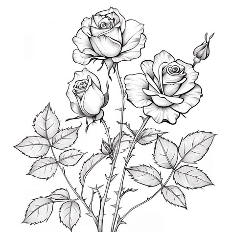 Digital Line Art, Rose Line Art, Realistic Rose Tattoo, Illustration Rose, Flower Tattoo Drawings, Realistic Rose, White Line Art, Rose Illustration, Flower Art Drawing