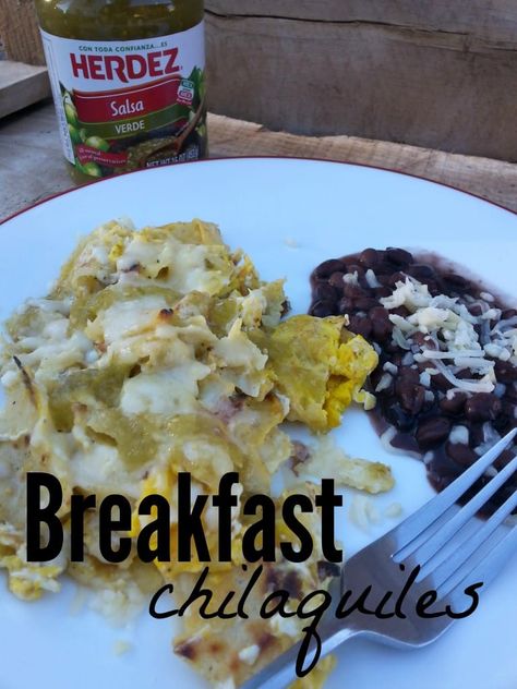 Breakfast Chilaquiles- A simple version of a traditional Mexican dish made with eggs, tortillas and salsa. #HERDEZ #LasPosadas #ad Chilaquiles With Scrambled Eggs, Chiliquillas Recipe Breakfast Easy, Chilaquiles With Eggs, Mexican Chilaquiles, Breakfast Mexican, Breakfast Chilaquiles, Chilaquiles Recipe, Traditional Mexican Dishes, Mexican Breakfast Recipes