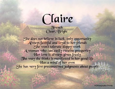 Claire Name Keepsake Print Claire Meaning Name, Claire Wallpaper Name, Claire Name Meaning, Claire Name Aesthetic, Claire Name, Claire Core, Sweet Baby Names, Dream Boat, Baby Girl Name