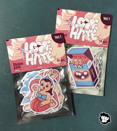 Love Hate stickers pack Vol.1 on Behance Sticker Packs Packaging, Sticker Package Design, Cute Stickers Pack, Sticker Pack Packaging, Sticker Packaging Ideas, Merch Packaging, Sticker Pack Design, Plastic Packaging Design, Artist Stickers