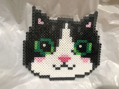 Tuxedo cat perler bead pattern Black And White Cat Perler Beads, Cats Perler Bead Patterns, Tuxedo Cat Perler Beads, Cat Perler Bead Patterns, Cat Perler Beads, Perler Bead Ideas, Melt Beads Patterns, Pony Bead Projects, Hamma Beads Ideas