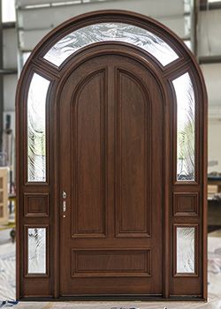 Arched Top Exterior Doors with Surround Model 3003 Arched Wooden Front Door, Arched Entry Door, Arched Front Door Entryway, Double Wood Front Doors, Arched Exterior Doors, Arched Entry Doors, Craftsman Style Exterior, Mahogany Exterior Doors, Brown Front Doors