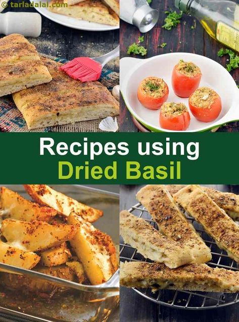 Dried Basil Recipes, Freeze Herbs, Garlic Bread At Home, Spanish Salad, Homemade Italian Pizza, Dry Basil, Canned Spaghetti Sauce, Eggplant Pizzas, Jain Recipes