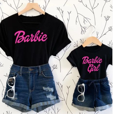 Wardrobe Necessities, I'm A Barbie Girl, 6th Birthday Girls, Mum Daughter, Barbie Top, Black Tees, Old Outfits, Barbie Barbie, Im A Barbie Girl