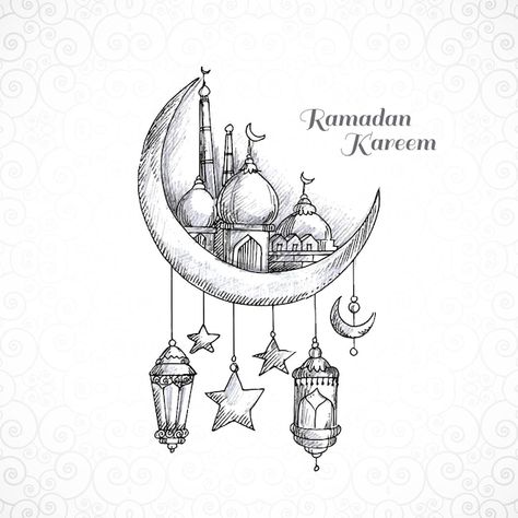 Ramadan Sketch Drawings, Ramadan Art Drawing, Ramzan Mubarak Drawing, Halal Drawings Ideas, Islam Drawing Ideas, Mosque Drawing Easy, Islamic Mandala Art, Mosque Tattoo, Mosque Drawing Islamic Art