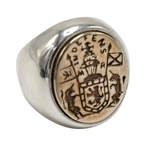 Crest Signet Ring Sterling Silver Bronze Unisex J Dauphin | See more rare vintage Fashion Rings at https://www.1stdibs.com/jewelry/rings/fashion-rings Queen Mary Of Scots, Mary Of Scots, Wax Seal Ring, Emerald Engagement Ring Set, Gold Diamond Wedding Band, Diamond Fashion Rings, Vintage Style Rings, Silver Signet Ring, Contemporary Ring