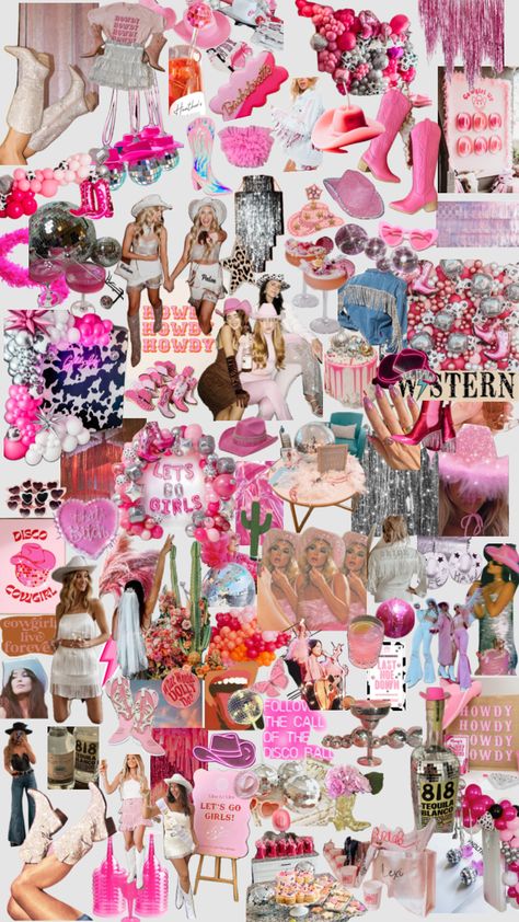 Pink Cowgirl Birthday Party Aesthetic, Bachelorette Disco Cowgirl, 21st Birthday Vegas, Space Cowgirl Bachelorette, Neon Cowgirl, Cowgirl Barbie, Hen Ideas, Cowgirl Disco, Weekend Aesthetic