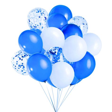 PRICES MAY VARY. PARTY BALLOONS-NEW PREMIUM QUALITY PARTY SUPPLY:50pcs.Include: Blue Balloons，White Balloons, blue and white Confetti Balloons. LATEX BALLOONS-BEAUTIFUL PARTY ORNAMENT:Great for wedding parties, birthday parties, and many other parties and festival occasions. Decoration balloons-Made of high quality durable latex material,Strong and long lasting,color uniform. You can use high grade helium hydrogen to inflate our Party Balloons, it will float for a long time. You could also use p Blue White Balloon Decorations, Blue And White Balloons, Balloons White, Balloons Blue, Blue Party Decorations, 50 Balloons, White Confetti, Blue Balloon, Blue Birthday