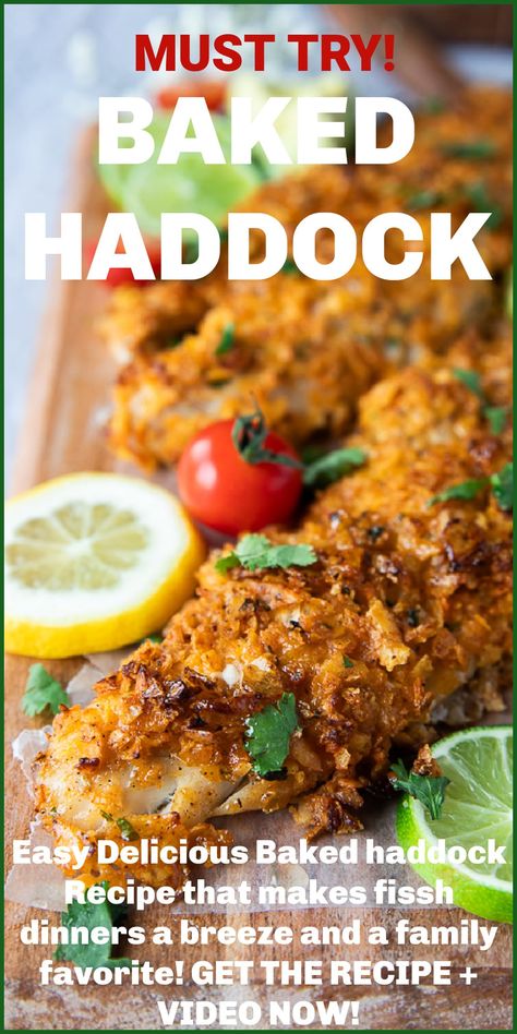 Baked Haddock is a delicious haddock recipe that takes 20 minutes of baking for a tasty crunchy fish dinner your family will LOVE! (video) Fish Recipes Haddock, Breaded Haddock Recipes, Haddock Dinner Recipes, Best Haddock Recipes, Recipes For Haddock Fillets, Fresh Haddock Recipes, Stuffed Haddock Recipes, Frozen Haddock Recipes, Baked Haddock Recipes Ovens